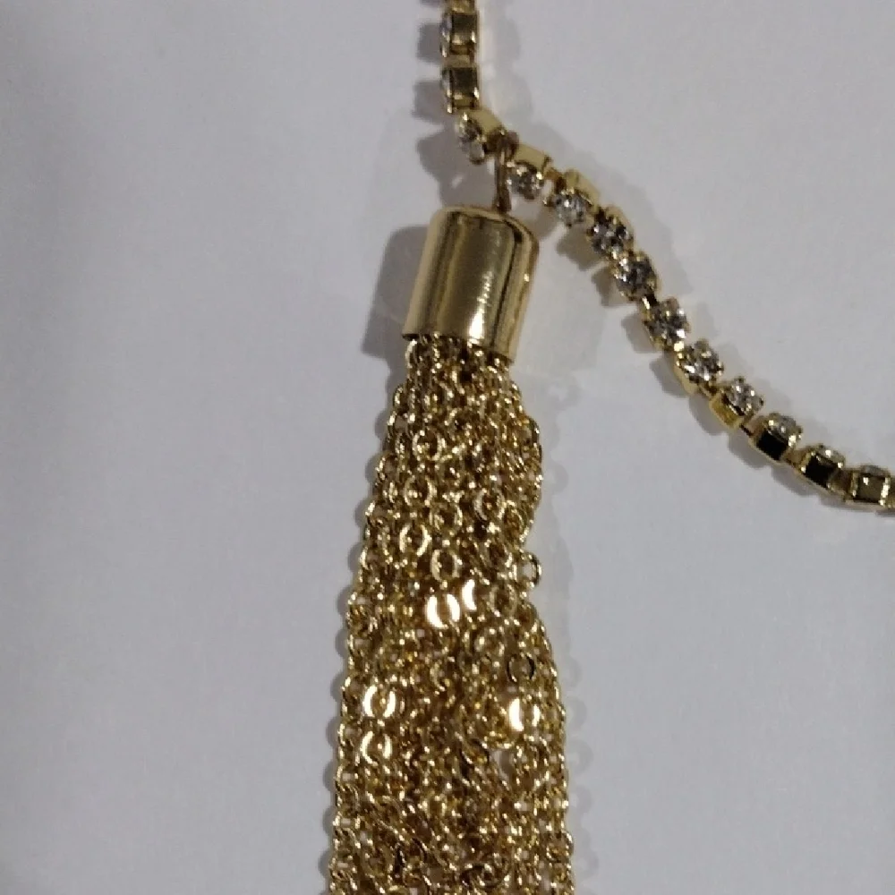 J.Crew Multi Strand Gold Necklace – Tassels & Crystal Accents Statement Jewelry